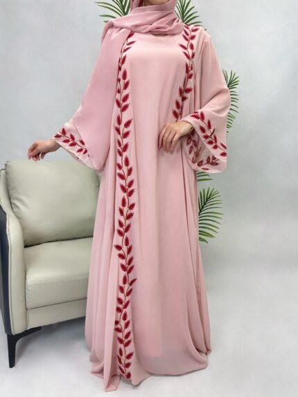 ilham Blush Embroidered Jalabiya